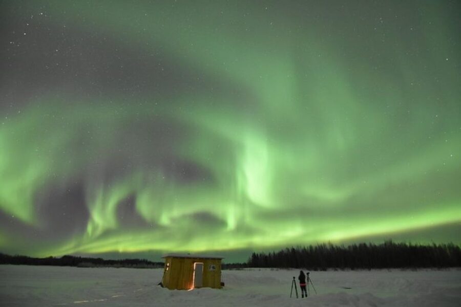 Chena Lake: Aurora Borealis Viewing & Ice Fishing Adventure - Ice-fishing the easy way: gear, bait, and the cabin floor openings