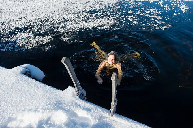 Lakeside Sauna Trip with Ice Fishing and Ice Swimming - The Campfire BBQ Lunch and Hot Blueberry Juice