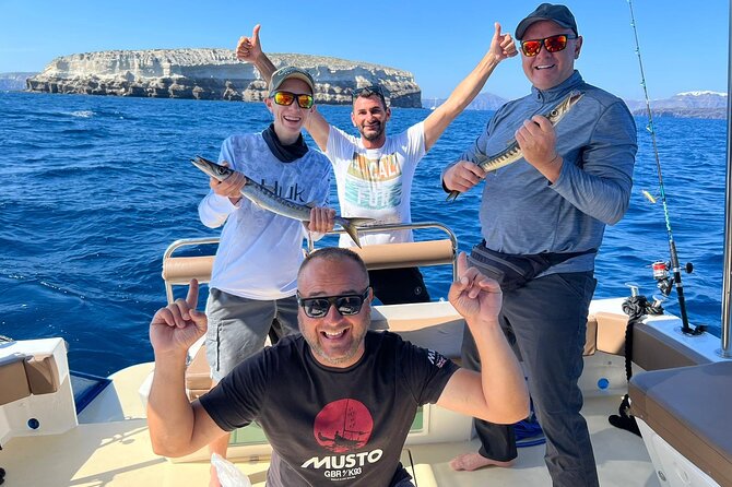 Santorini Fishing Private Cruise boat tour - BBQ, Snorkeling - Aboard the boat: snacks, drinks, stories, and the pirate vibe
