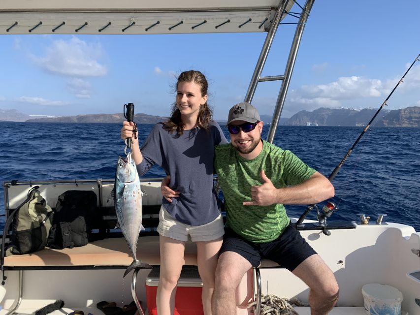 Santorini Private Cruise boat fishing tour - BBQ, Snorkeling - Fishing in the Aegean: how the day stays flexible