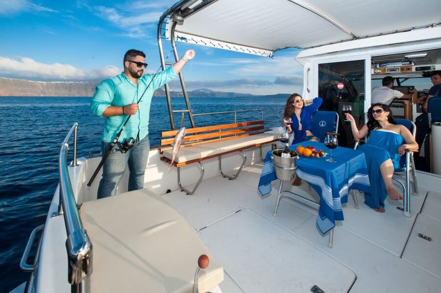 Santorini Private Cruise boat fishing tour - BBQ, Snorkeling - The BBQ lunch: Greek sides plus fish you caught