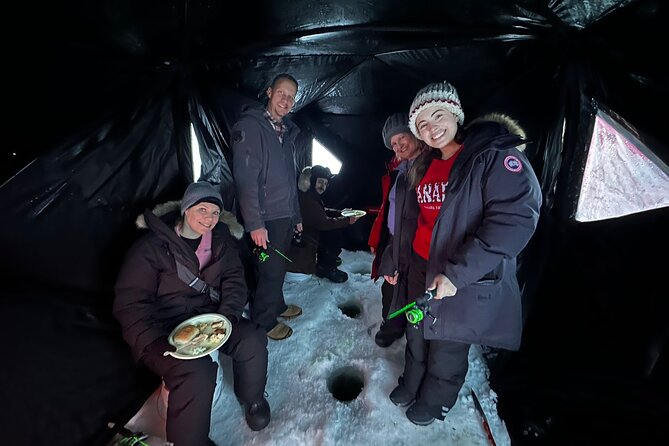 Ultimate Ice Fishing with Lunch - The traditional net pull moment (beyond just dropping a line)