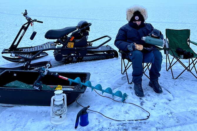 VIP Ice Fishing "ICEBREAKER" Lunch in Glass Igloo - Snow scooters for adults and kids: fun riding with a managed pace